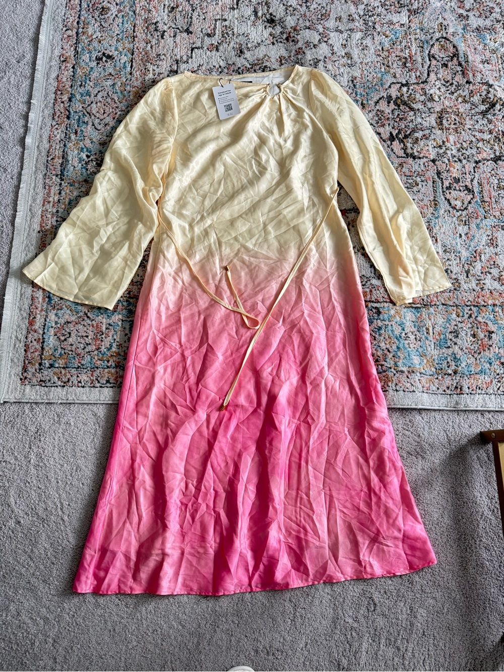 NEW- Cider Satin Boat Neck Pierced Gradient Maxi Dress